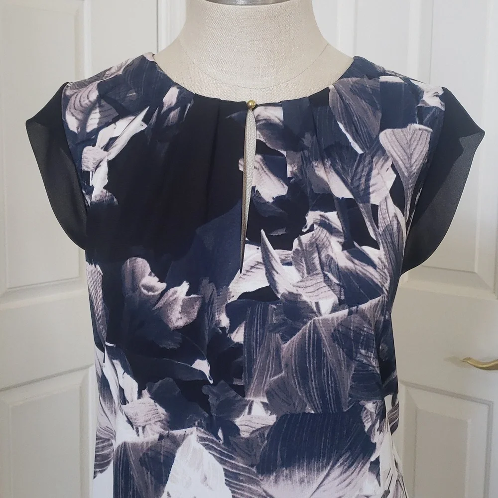 ROBERT RODRIGUEZ Abstract Watercolor Silky Blouse | Sheer Cap Sleeves | MEDIUM - Picture 11 of 15